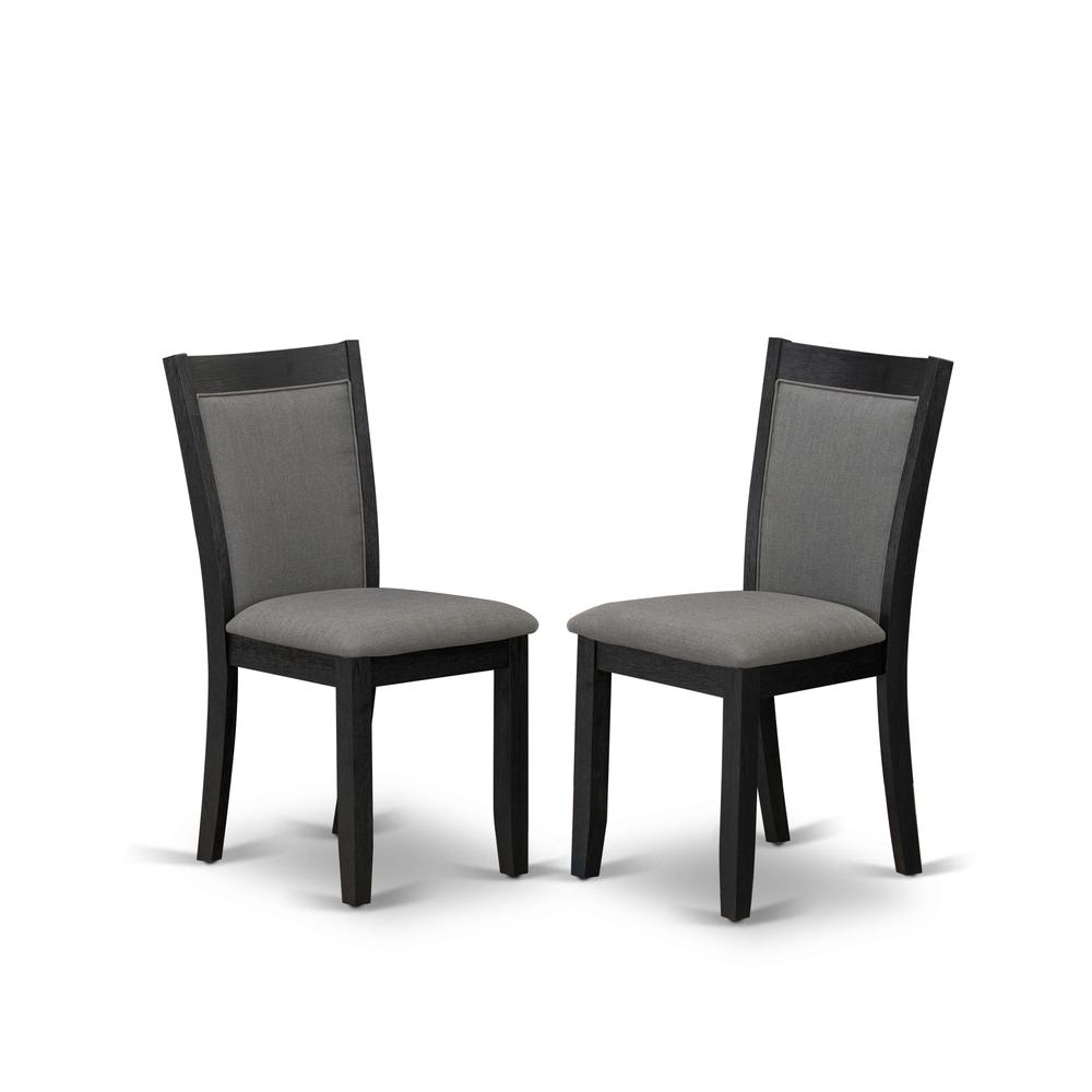 V627MZ650-9 9 Pc Table Set - Linen White Dinner Table with 8 Dark Gotham Grey Dinning Chairs - Wire Brushed Black Finish