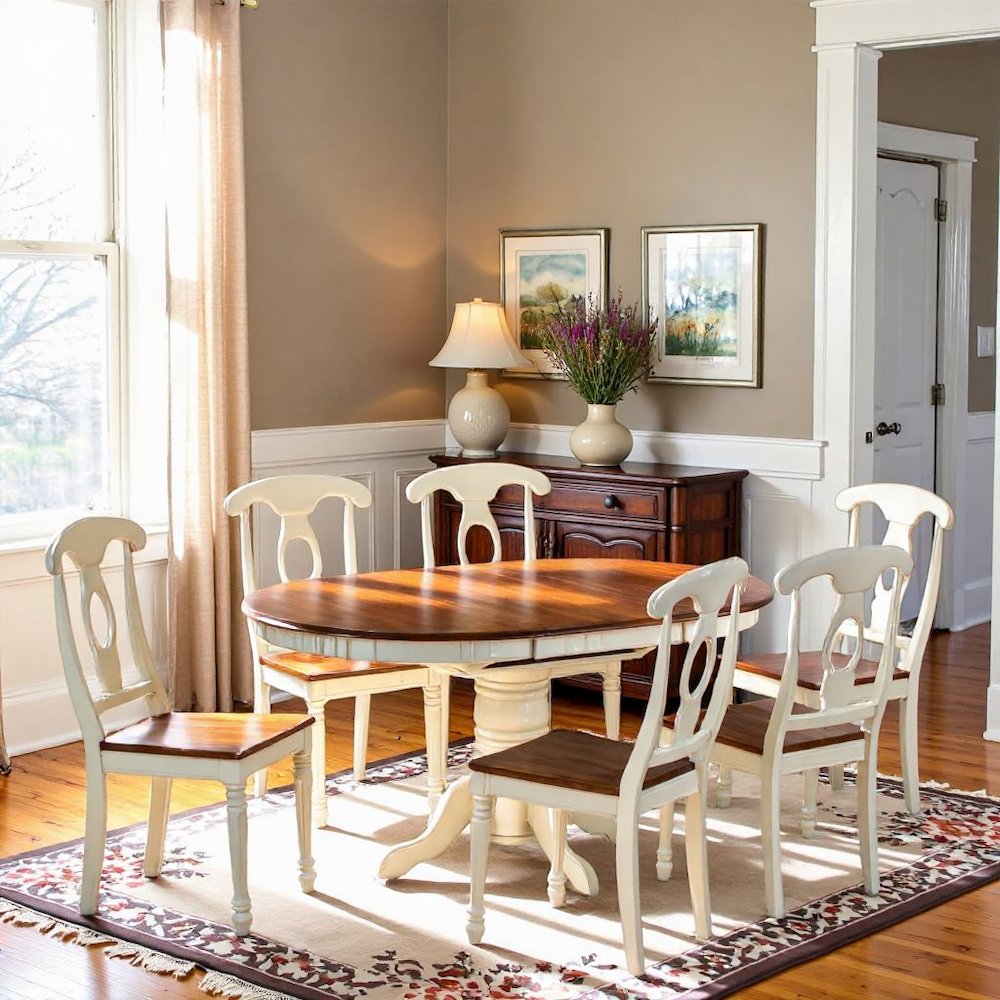 Oval Dining Table Set for 6, Kitchen Table Chairs Set of 7 Pcs in White