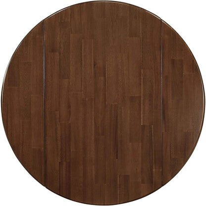 Round Table, Two Drop Leaves, Walnut & Black Finish, Solid Wood, 42-Inch