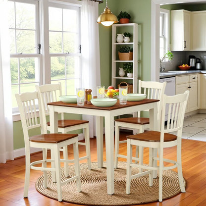 White Solid Wood 5 Piece Counter Height Dining Room Table Set for 4