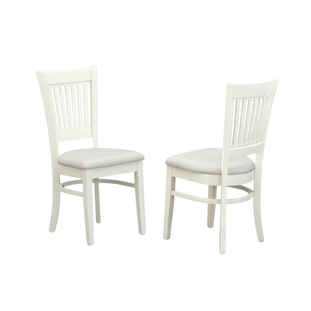 Linen White Dining Chair, Fabric Seat, Slatted Back, Set of 2, Rubberwood