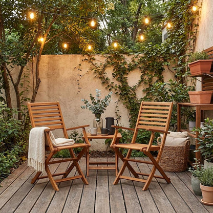 Wooden Patio Chair Set of 2, Oil-Finish, Durable Outdoor Seating