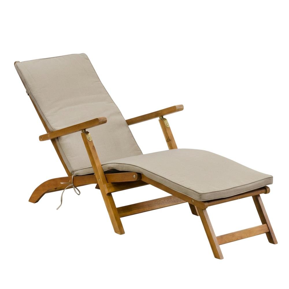 Oil-Finish Outdoor Lounge Chair with Acacia Wood Frame, Modern Design for Deck