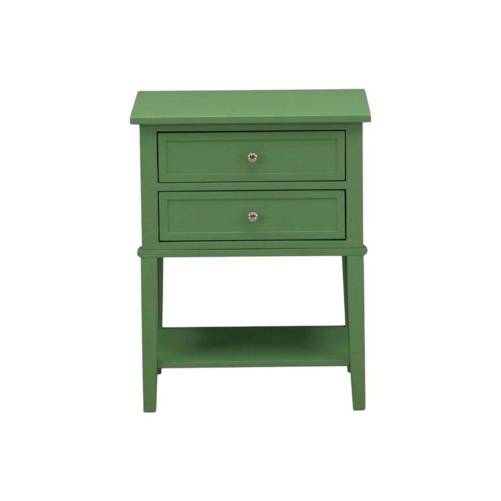 Clover Green Wooden Nightstand with 2 Drawers and Stable Design