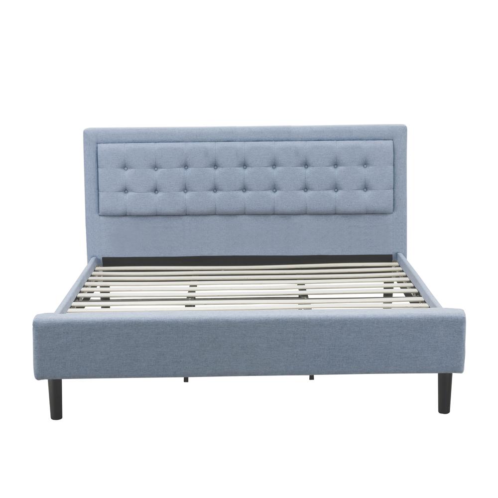FN11K-1VL0C 2-Piece Platform Bed Set with 1 King Size Bed and a Small Nightstand - Denim Blue Linen Fabric
