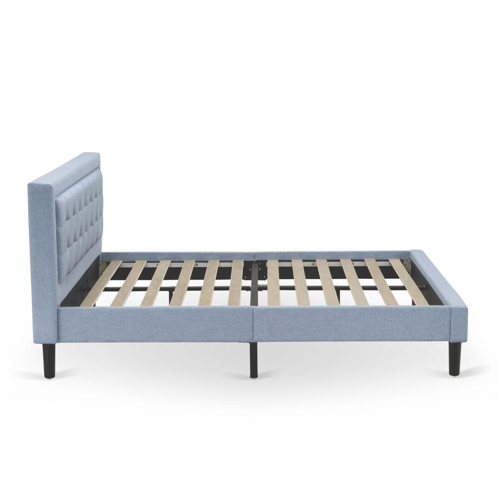 FN11Q-1VL0C 2-Pc Platform Queen Bed Set Furniture with 1 Wood Bed Frame and a Night Stand for Bedrooms - Denim Blue Linen Fabric
