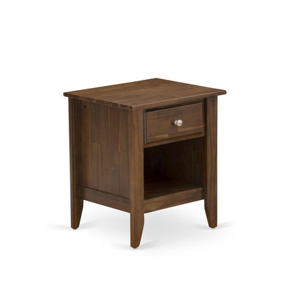 GB25K-2GA08 3-Pc Bedroom Set with a King Bed and 2 Antique Walnut Mid Century Nightstands - Dark Brown Faux Leather and Black Legs