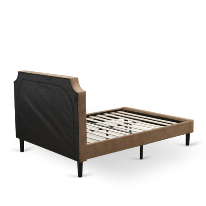 GB28F-1VL07 2-Piece Platform Bedroom set with Full Bed and Distressed Jacobean Night Stand - Brown Faux Leather and Black Legs