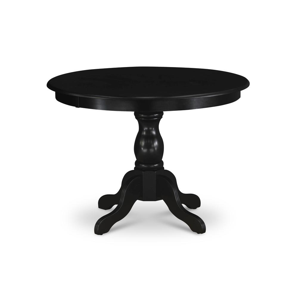 East West Furniture HBSI5-ABK-48 5 Piece Kitchen Dining Table Set - Black Wood Table and 4 Coffee Linen Fabric Dining Chairs Button Tufted Back with Nail Heads - Wire Brushed Black Finish