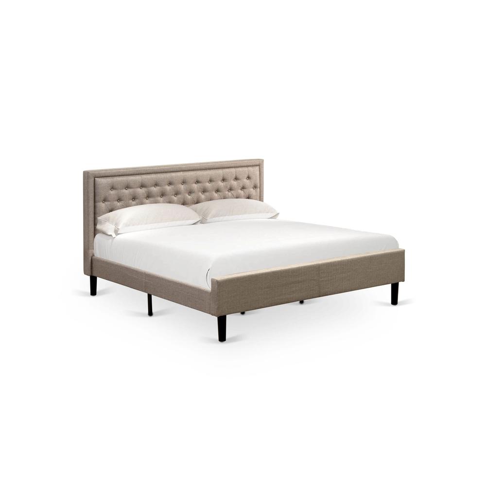KD16K-2VL07 3 Pc Bed Set - Platform Bed Dark Khaki Headboard with 2 Bedroom Nightstand - Black Finish Legs