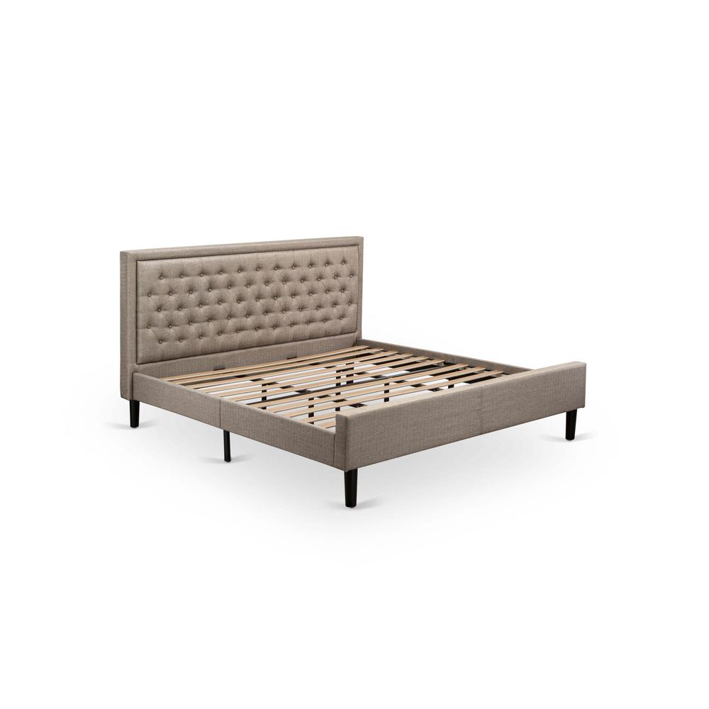 KD16K-2VL07 3 Pc Bed Set - Platform Bed Dark Khaki Headboard with 2 Bedroom Nightstand - Black Finish Legs