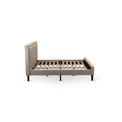 KD16K-2VL07 3 Pc Bed Set - Platform Bed Dark Khaki Headboard with 2 Bedroom Nightstand - Black Finish Legs