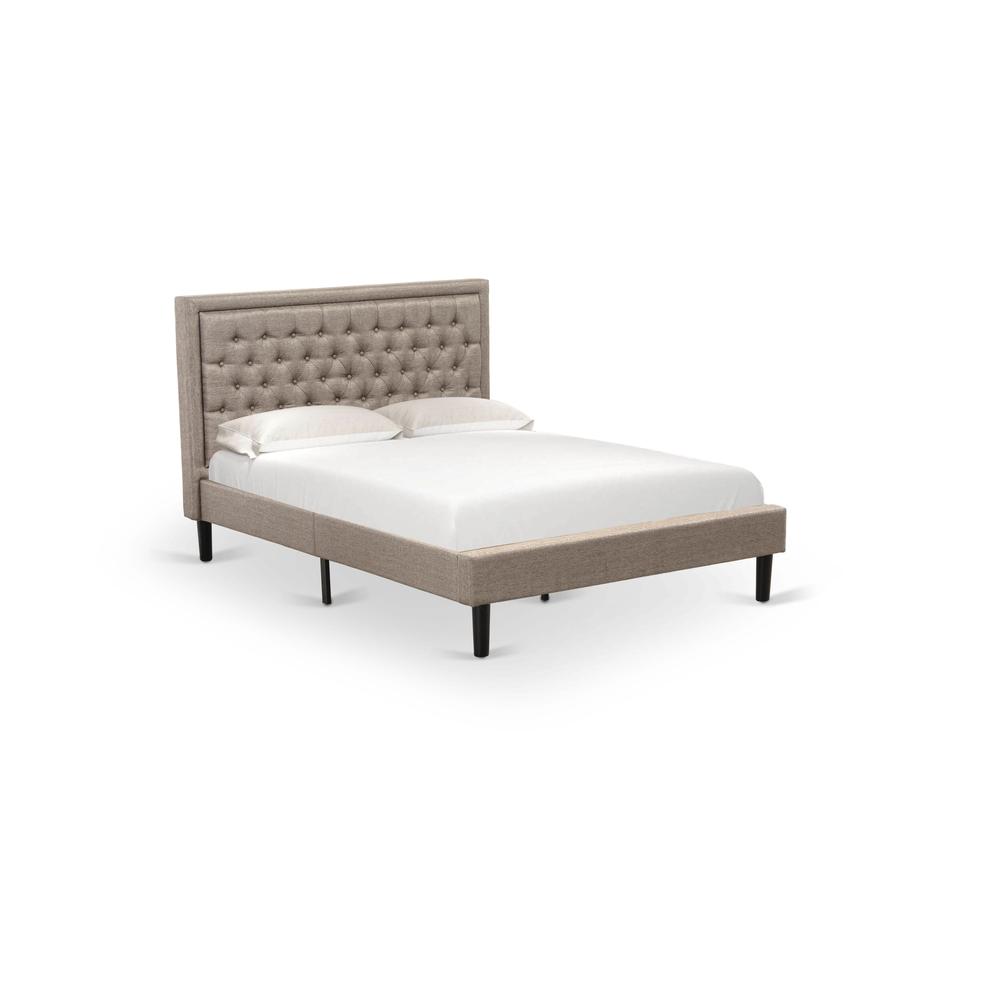 KD16Q-2VL07 3 Piece Bedroom Set - Platform Bed Dark Khaki Headboard with 2 nightstands - Black Finish Legs
