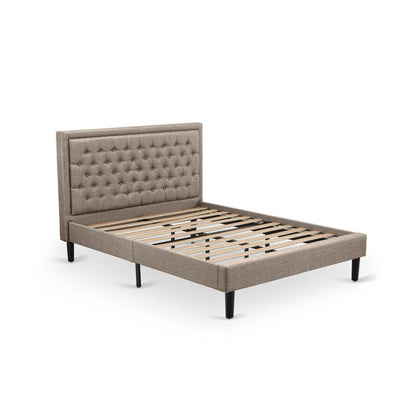 KD16Q-2VL07 3 Piece Bedroom Set - Platform Bed Dark Khaki Headboard with 2 nightstands - Black Finish Legs
