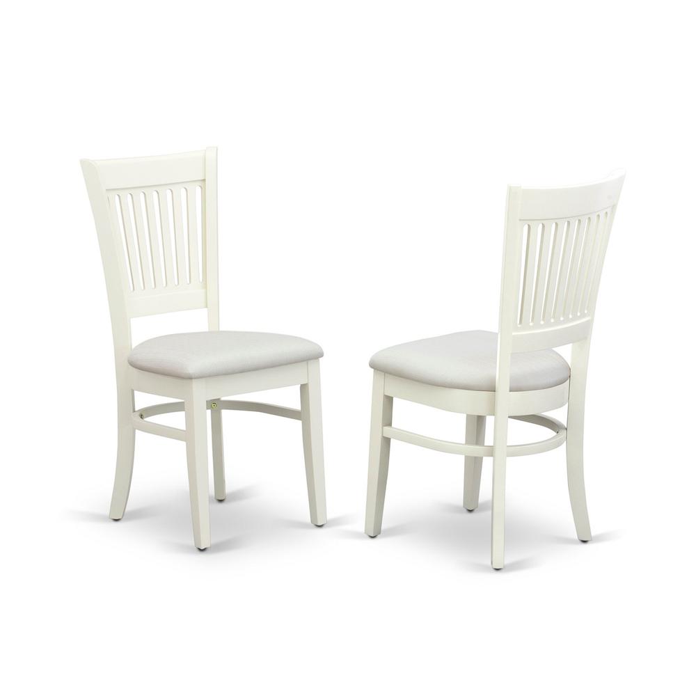 East West Furniture - HLVA5-LWH-C - 5-Pc Dining Room Table Set- 4 Dining Chairs and Modern Kitchen Table - Linen Fabric Seat and Slatted Chair Back - Linen White Finish
