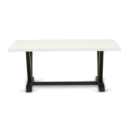 V627MZ650-9 9 Pc Table Set - Linen White Dinner Table with 8 Dark Gotham Grey Dinning Chairs - Wire Brushed Black Finish