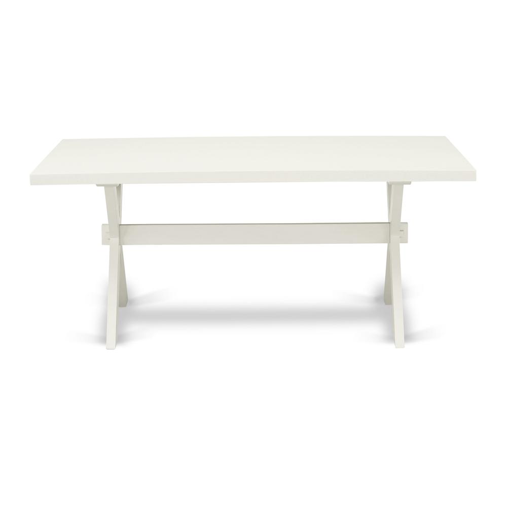 X027MZ015-9 9-Pc Modern Dining Table Set Includes a Dining Table and 8 Baby Blue Dining Chairs - Wire Brushed Linen White Finish
