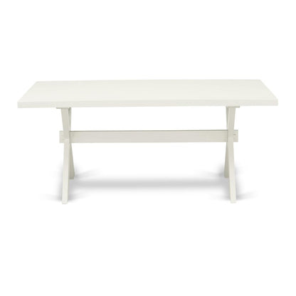 X027MZ015-9 9-Pc Modern Dining Table Set Includes a Dining Table and 8 Baby Blue Dining Chairs - Wire Brushed Linen White Finish
