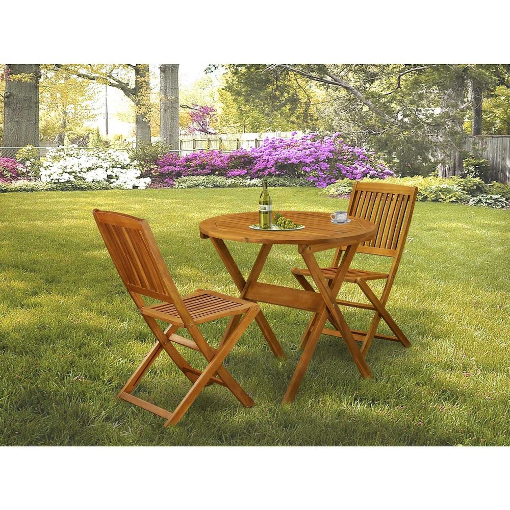 MNCM3CWNA 3-Piece Outdoor Bistro Table Set Contains a Foldable Patio Table and 2 Outdoor Camping Chairs - Natural Oil Finish
