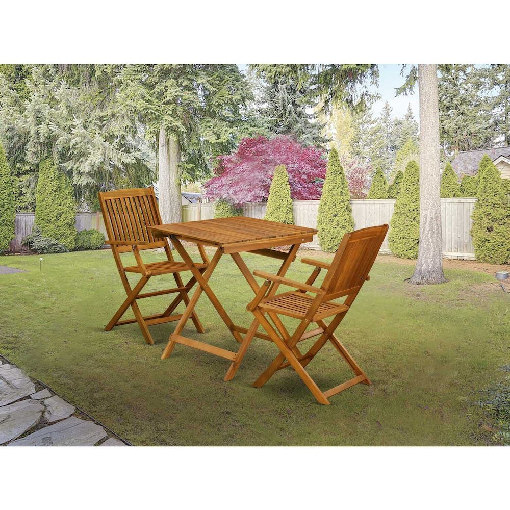 SECM3CANA 3-Piece Outdoor Dining Table Set Includes a Wooden Patio Table and 2 Outdoor Patio Chairs - Natural Oil Finish