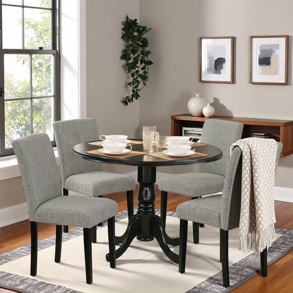 Black Round Dining Table Set for 4 – Kitchen Table Chairs Set of 4 Wood