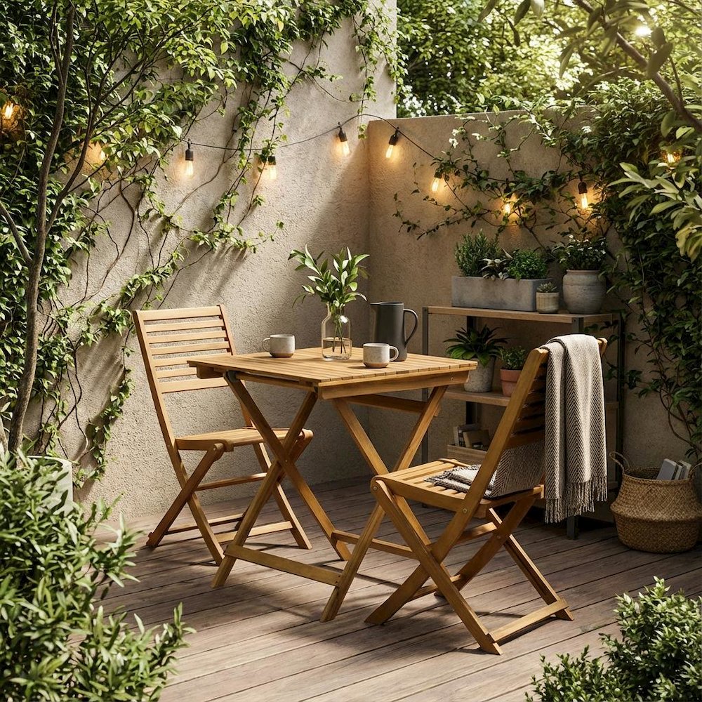 Oil-Finish 3-Piece Outdoor Patio Set with Wooden Folding Table and 2 Chairs