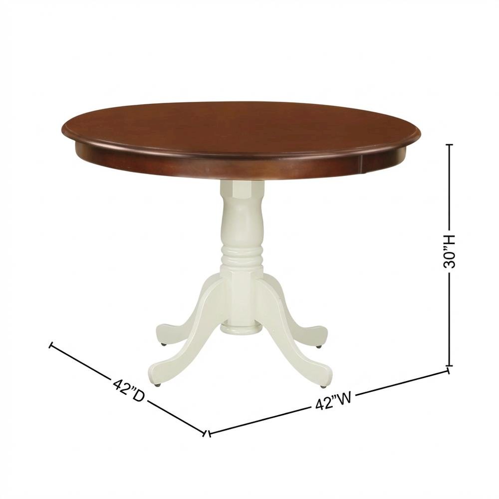 Mahogany Linen White Round Pedestal Table, Seats 4