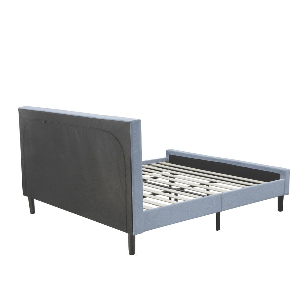 FN11K-2VL0C 3-Piece Platform Bed Set with 1 Modern Bed and 2 Bedroom Nightstands - Denim Blue Linen Fabric
