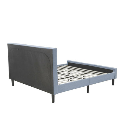 FN11K-2VL0C 3-Piece Platform Bed Set with 1 Modern Bed and 2 Bedroom Nightstands - Denim Blue Linen Fabric