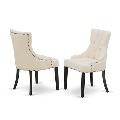 7 piece dining set a dining table and 6 Linen Fabric kitchen chairs & black legs