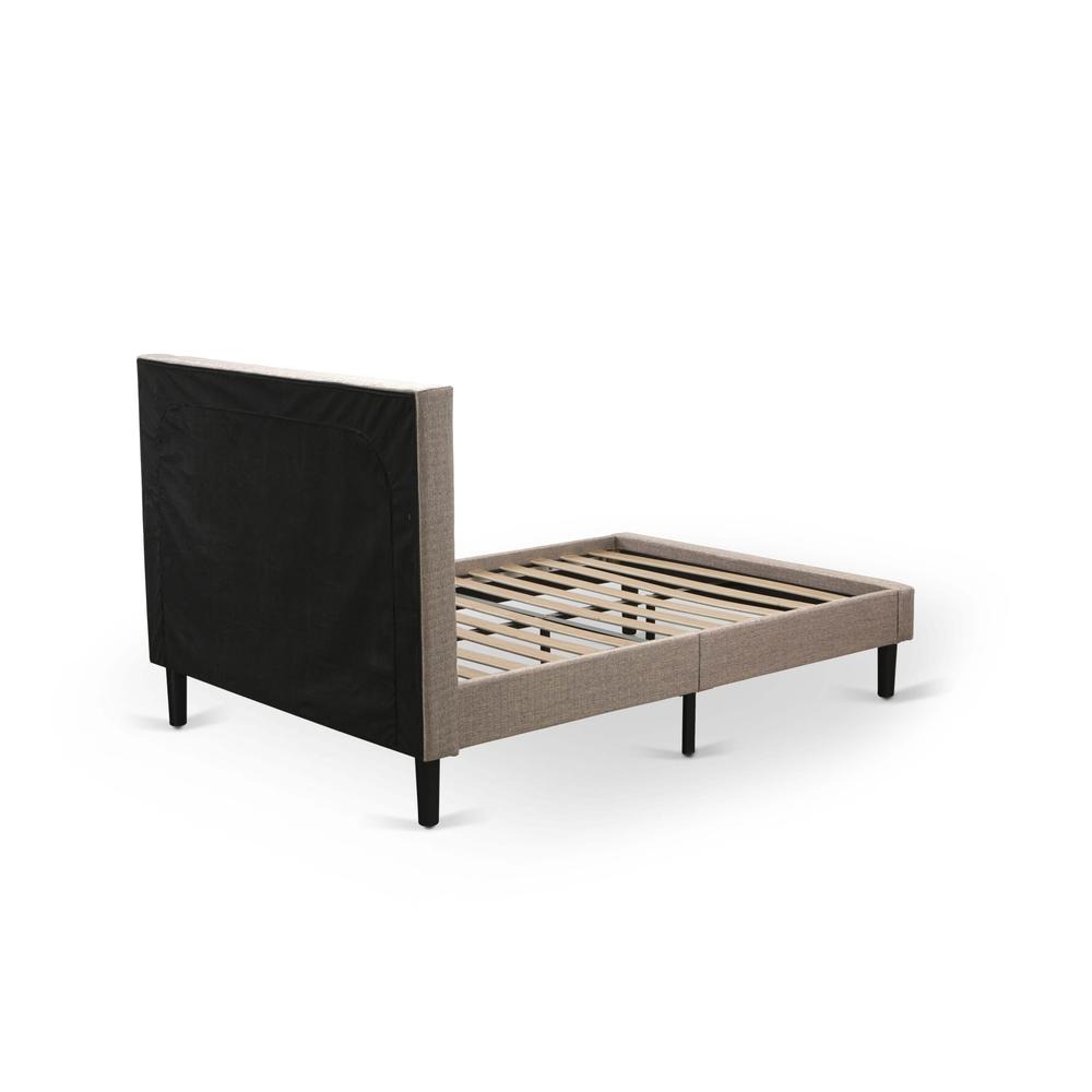 KD16Q-2VL0C 3 Piece Bed Set - Queen Bed Dark Khaki Headboard with 2 Modern Nightstand - Black Finish Legs