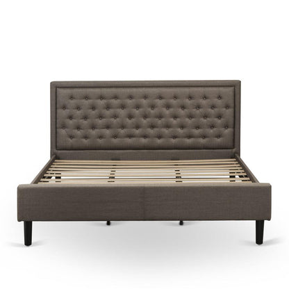 KD18K-2DE07 3 Piece King Size Bed Set - Platform Bed Brown Headboard with 2 Night Stand - Black Finish Legs