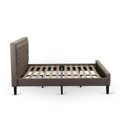 KD18K-2DE07 3 Piece King Size Bed Set - Platform Bed Brown Headboard with 2 Night Stand - Black Finish Legs