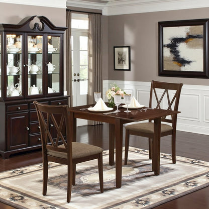 Solid Wood Small Dining Table for 2 with Chairs, Mahogany Brown Finish