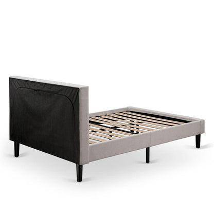FN08F-1VL0C 2-Piece Platform Full Size Bed Set with 1 Full Bed and an End Table for bedroom - Mist Beige Linen Fabric