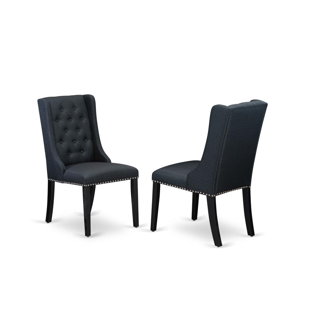 East West Furniture V627FO624-9 9 Piece Dining Set - 8 Black Linen Fabric Padded Chair Button Tufted with Nail heads and Linen White Kitchen Table - Wire Brush Black Finish