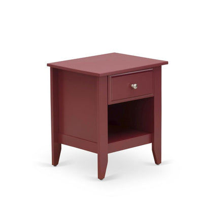 NL19Q-2GA13 3 Pc Queen Bed Set - 1 Wooden Bed White Velvet Fabric Headboard and 2 Wood Nightstand - Burgundy Finish Nightstand