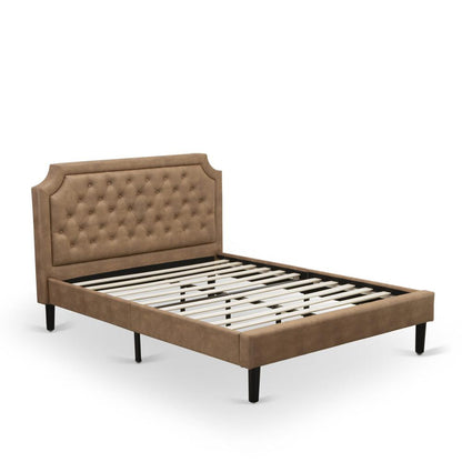 GB28Q-2HI07 3-Piece Wooden Set for Bedroom with Bedframe and 2 Distressed Jacobean End Tables - Brown Faux Leather and Black Legs