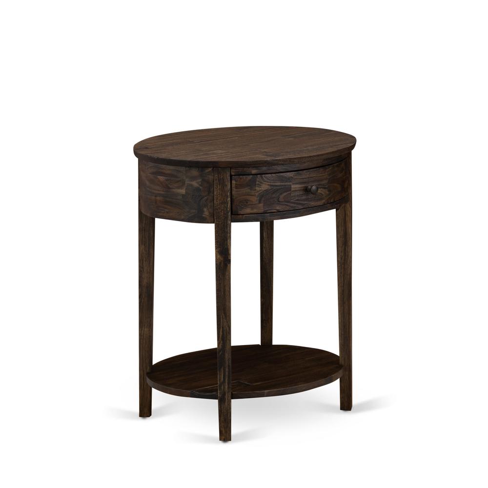GB28Q-2HI07 3-Piece Wooden Set for Bedroom with Bedframe and 2 Distressed Jacobean End Tables - Brown Faux Leather and Black Legs