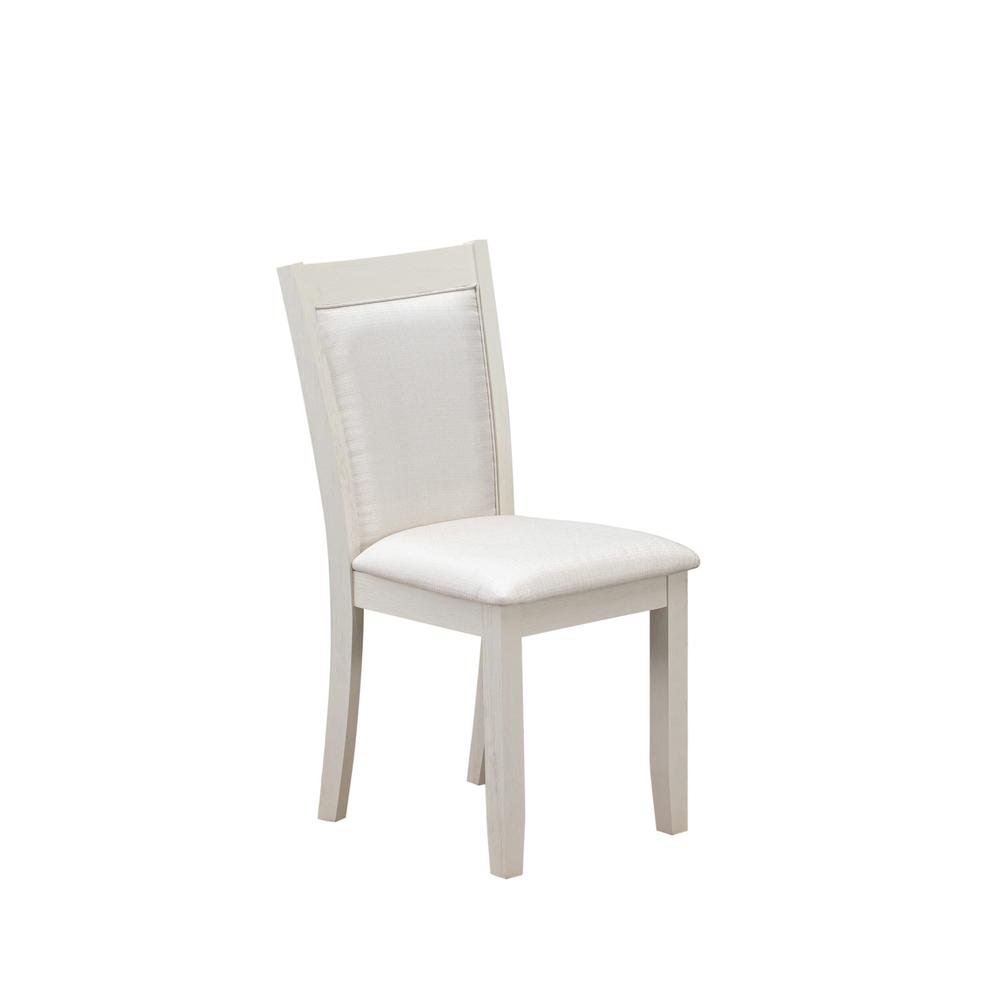 X027MZ001-6 6-Piece Dining Set Includes a Dining Table - 4 Cream Dining Chairs and a Wood Bench - Wire Brushed Linen White Finish