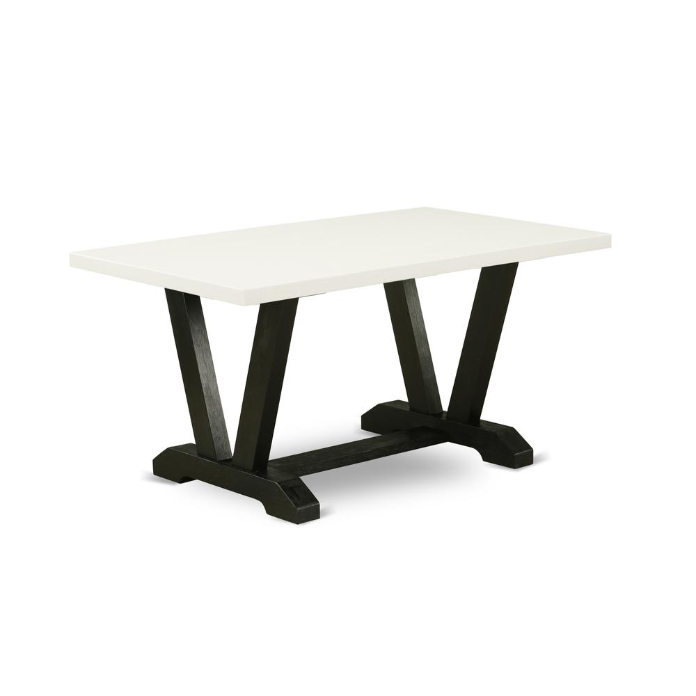 East West Furniture 5-Pc rectangular Dinette Set Included 4 Dining chairs Upholstered Seat and High Button Tufted Chair Back and Rectangular Mid Century Dining Table with Linen White rectangular Table