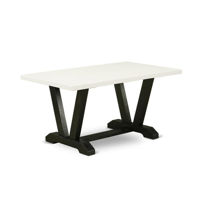 East West Furniture 5-Pc rectangular Dinette Set Included 4 Dining chairs Upholstered Seat and High Button Tufted Chair Back and Rectangular Mid Century Dining Table with Linen White rectangular Table