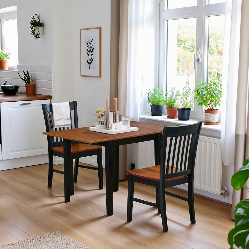 Solid Wood 5 Piece Dining Table Set in Black & Cherry for 4 People