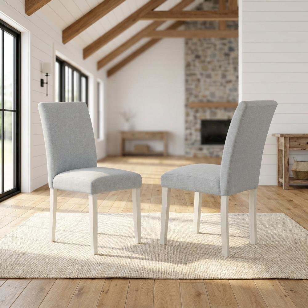Solid Wood Linen Upholstered Modern Farmhouse Dining Chairs, Set of 2