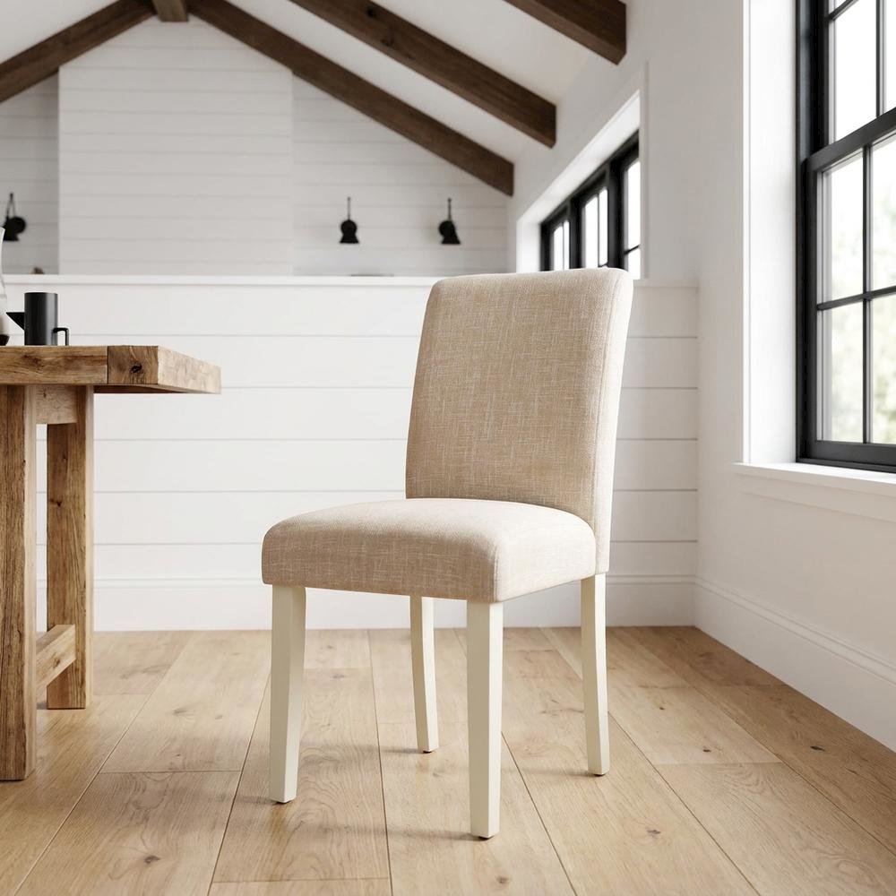 Linen-Upholstered Parsons Dining Chair with High Back for Kitchen Table, Set of 2