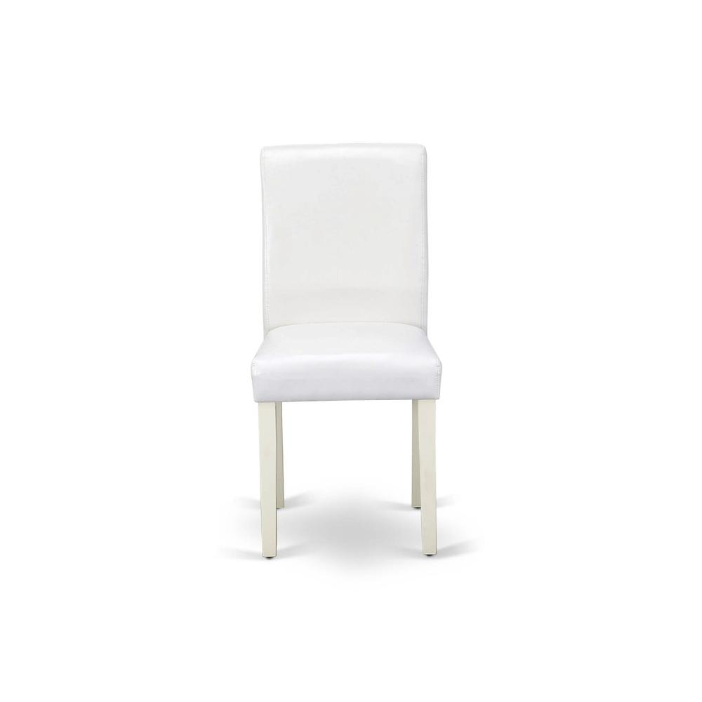1MZAB3-LWH-64 3Pc Dining Table Set for 2 Includes a Small Dining Table and 2 Parsons Chairs with White Color PU Leather, Drop Leaf Table with Full Back Chairs, Linen White Finish