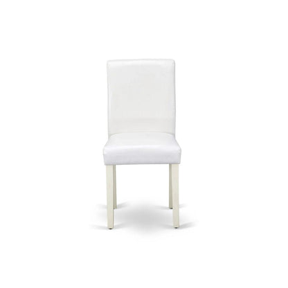 1MZAB3-LWH-64 3Pc Dining Table Set for 2 Includes a Small Dining Table and 2 Parsons Chairs with White Color PU Leather, Drop Leaf Table with Full Back Chairs, Linen White Finish