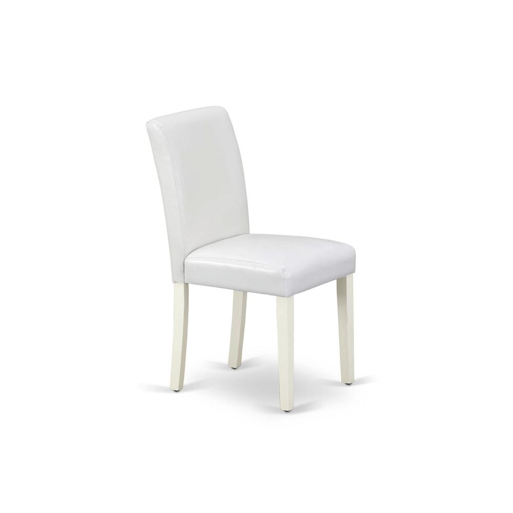 1MZAB3-LWH-64 3Pc Dining Table Set for 2 Includes a Small Dining Table and 2 Parsons Chairs with White Color PU Leather, Drop Leaf Table with Full Back Chairs, Linen White Finish