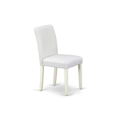 1MZAB3-LWH-64 3Pc Dining Table Set for 2 Includes a Small Dining Table and 2 Parsons Chairs with White Color PU Leather, Drop Leaf Table with Full Back Chairs, Linen White Finish