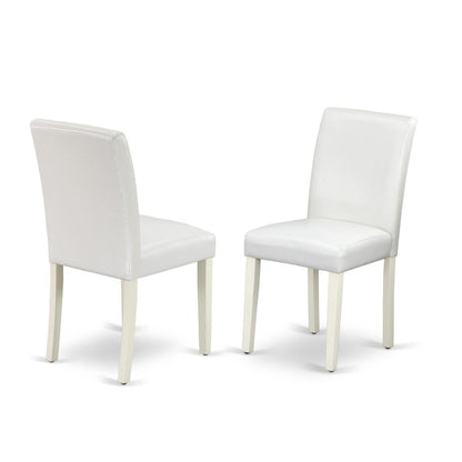East West Furniture DMAB3-LWH-64 3 Piece Dining Room Set Includes 1 Drop Leaves Dining Table and 2 White PU Leather Upholstered Dining Chairs with High Back - Linen White Finish
